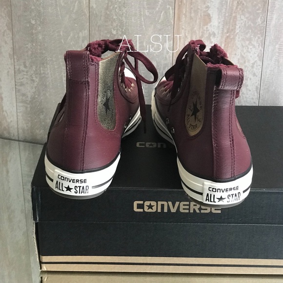 Converse Ctas Chelsea Boot Leather Fur Burgundy W - Picture 2 of 7